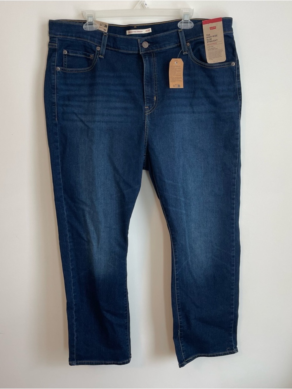 NEW Levis 724 Jeans Size 20W High Rise Straight Blue Med Dark Wash Stretch